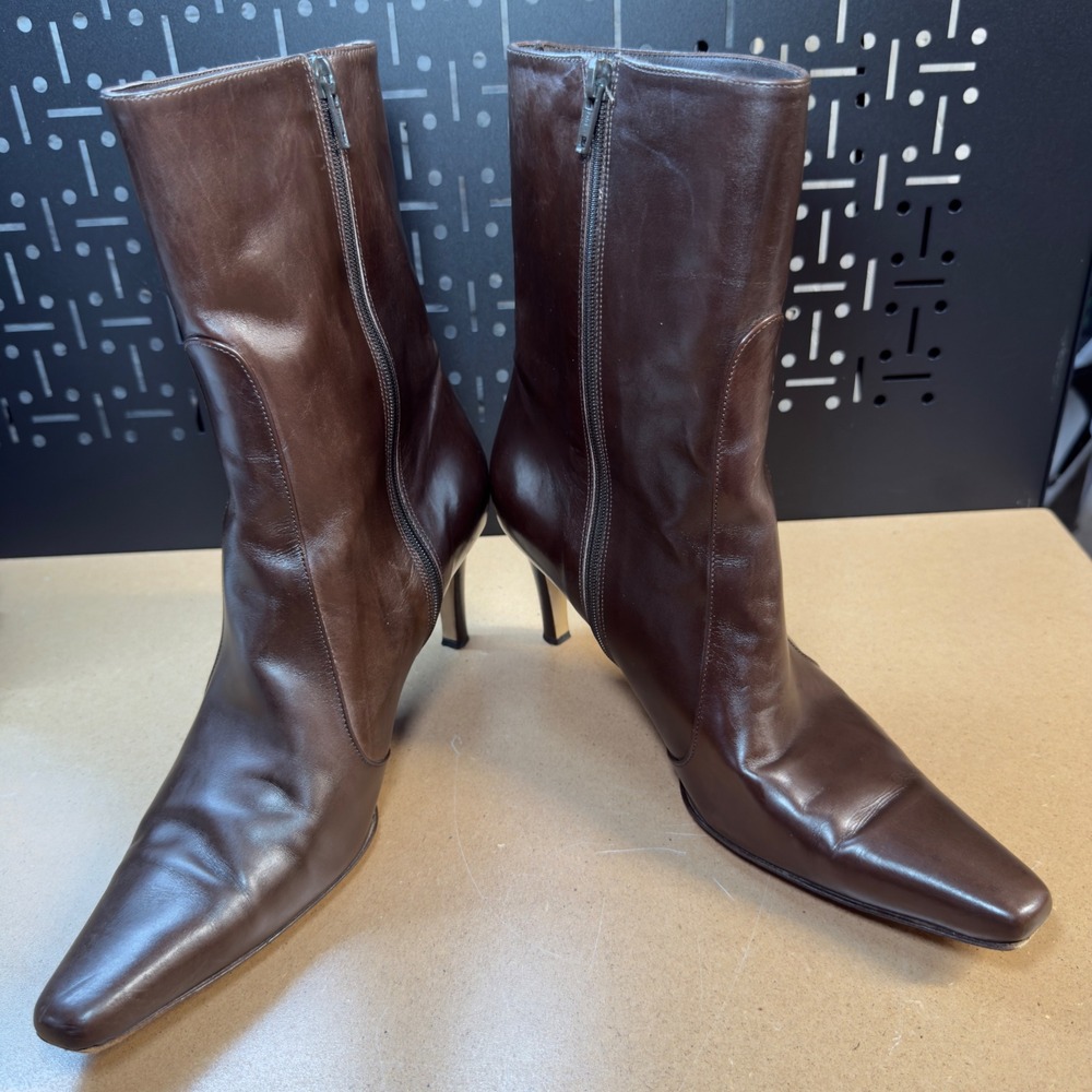 Cole Haan Womens Brown Leather Pointed Toe Stiletto Mid Calf Boots Size 10 B